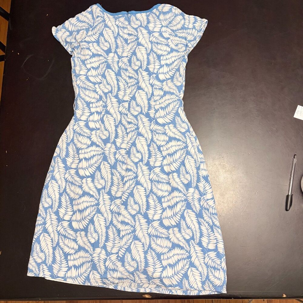 Boden Dress Size 4 botanical print Blue Cream Lined Cap Sleeve Missing Belt - Picture 4 of 14